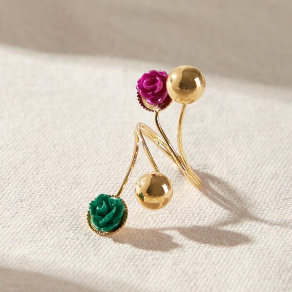 

1pc Flower Decor Cuff Ring, Multicolor