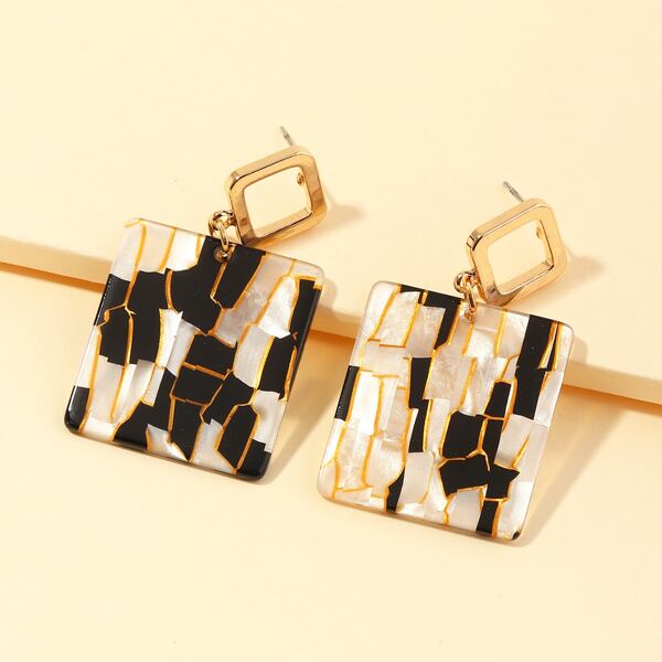 

1pair Color Block Square Charm Drop Earrings, Multicolor