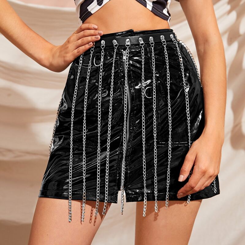 

Metal Chain Tassel Decor Belt, Black