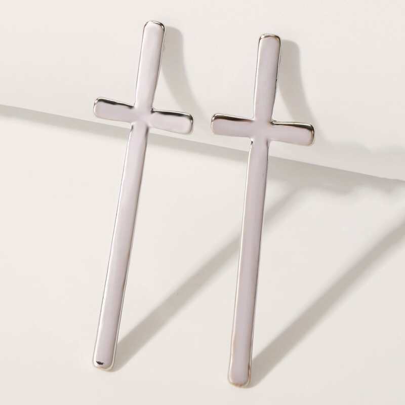 

1pair Cross Design Stud Earrings, Silver