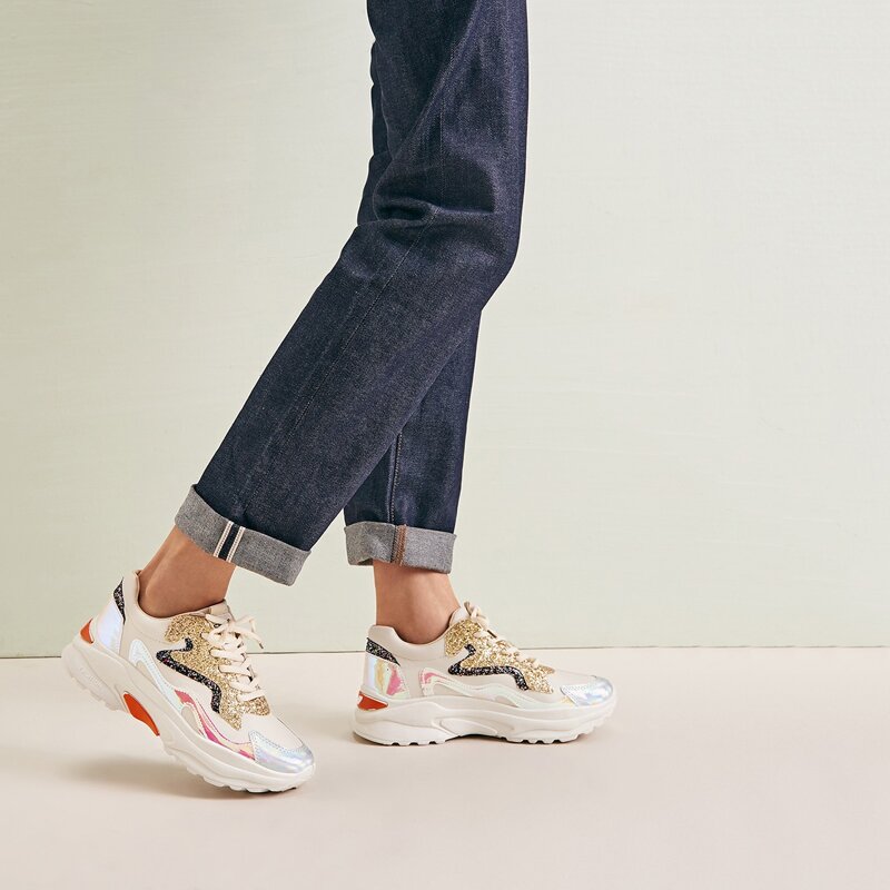 

Lace-up Front Sequin Decor Chunky Sneakers, Multicolor