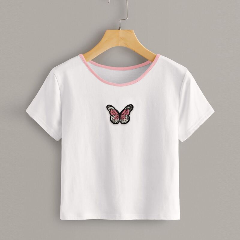 

Butterfly Embroidery White Tee