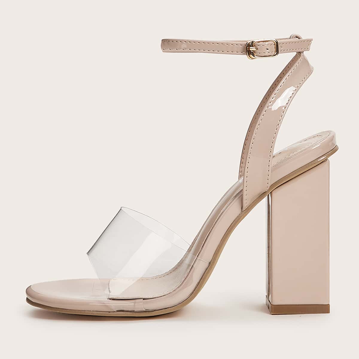 

Clear Band Ankle Strap Heels, Apricot clear