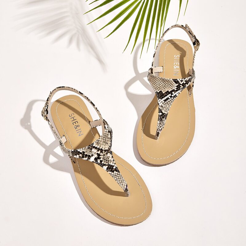 

Snakeskin Flat Thong Sandals, Multicolor