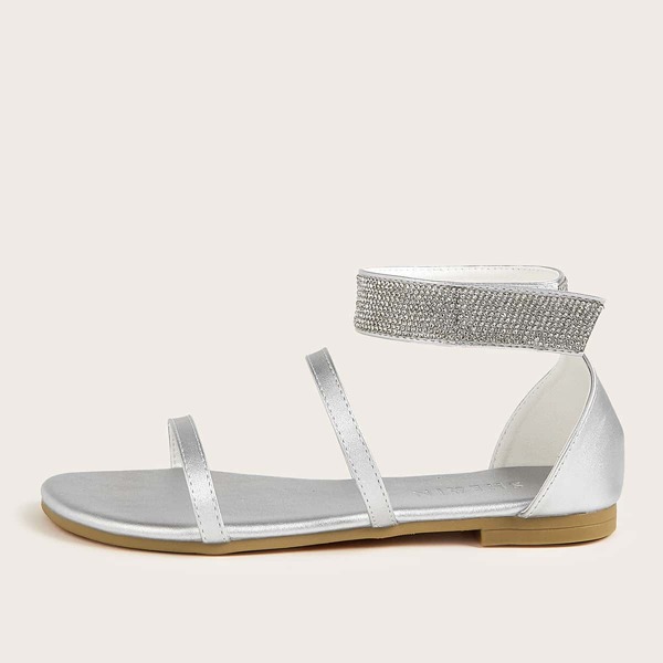 

Rhinestone Decor Ankle Strap Sandals, Silver