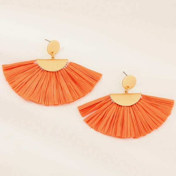 

1pair Fan Tassel Drop Earrings, Orange