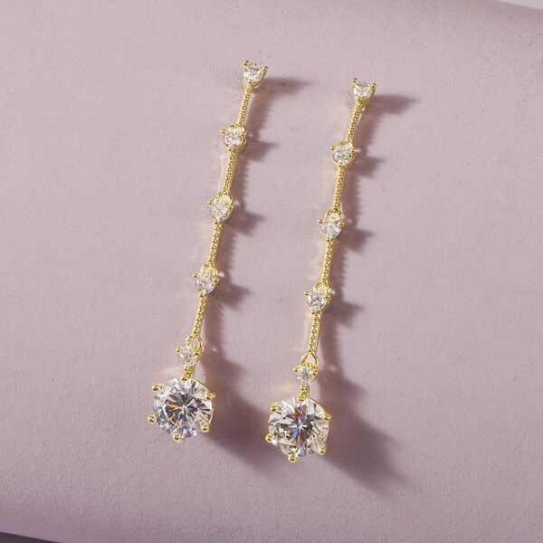 

1pair Gemstone Engraved Drop Earrings, Gold