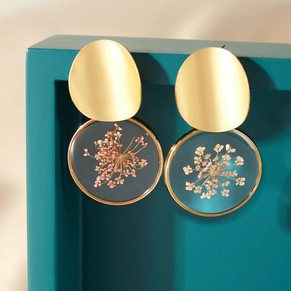 

1pair Flower Decor Round Earrings, Multicolor