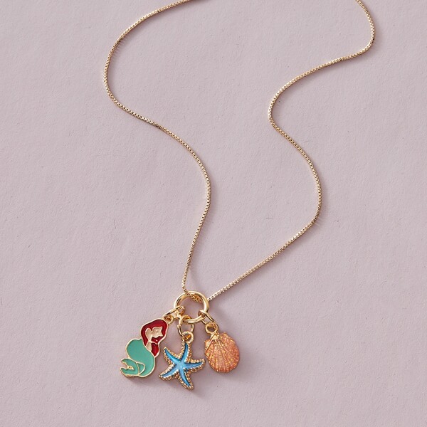 

1pc Toddler Girls Starfish & Shell Charm Necklace, Multicolor