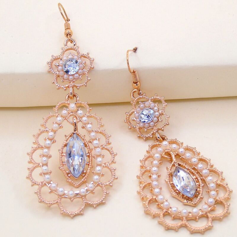 

1pair Gemstone Engraved Water Drop Earrings, Multicolor