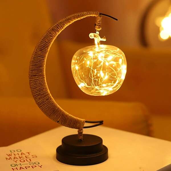

1pc Clear Apple Pendant Moon Design Night Light, Yellow