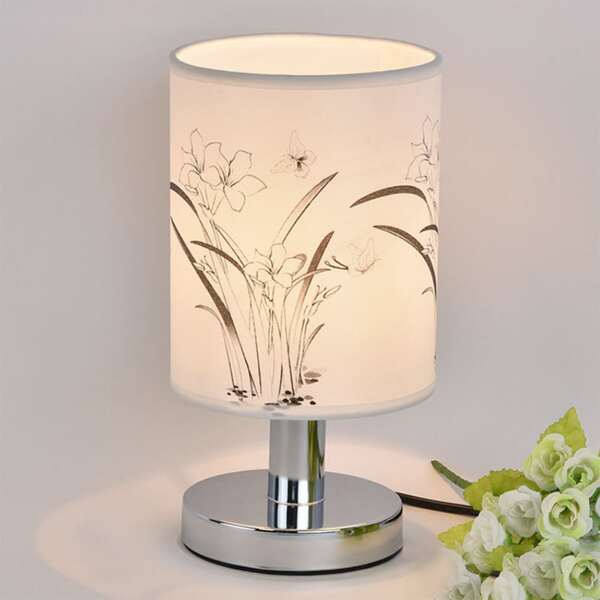 

1pc Flower Print Bedside Lamp, Yellow