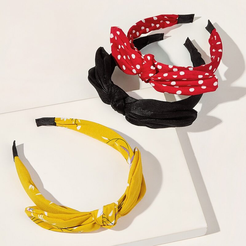 

3pcs Polka Dot Bow Decor Hair Hoop, Multicolor