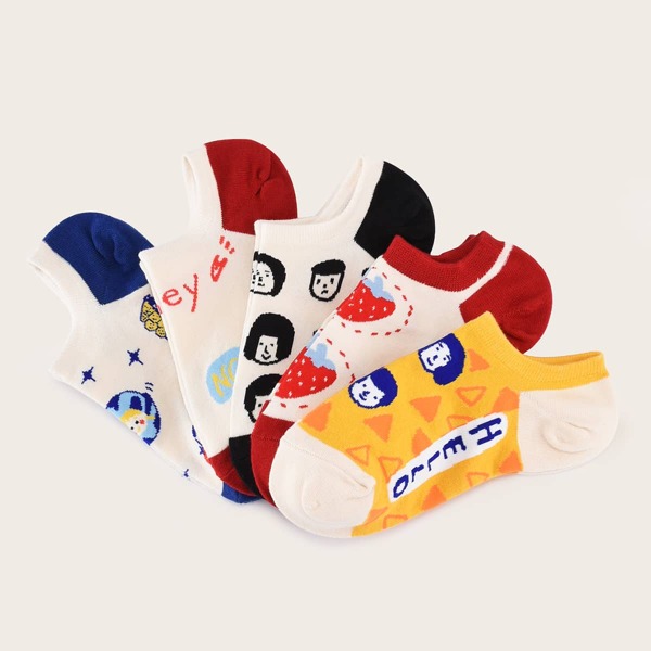 

5pairs Figure Graphic Socks, Multicolor