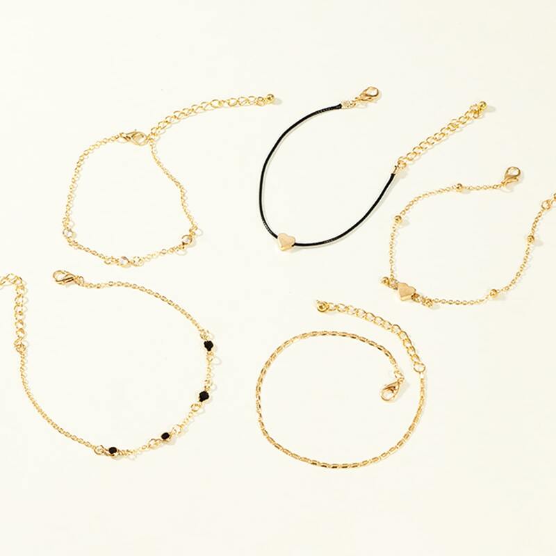 

5pcs Heart Decor Anklet, Multicolor