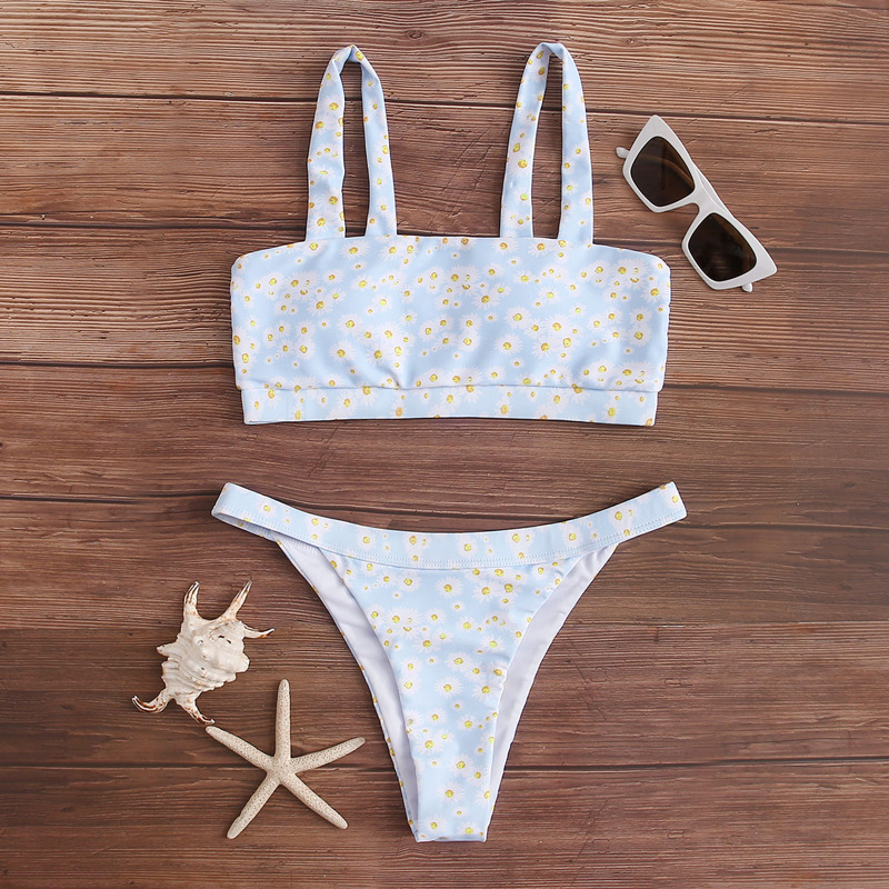

Daisy Floral Tanga Bikini Swimsuit, Blue