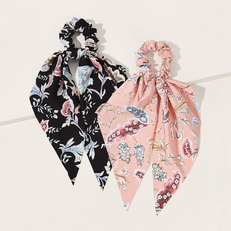 

2pcs Floral Pattern Scrunchie Scarf, Multicolor