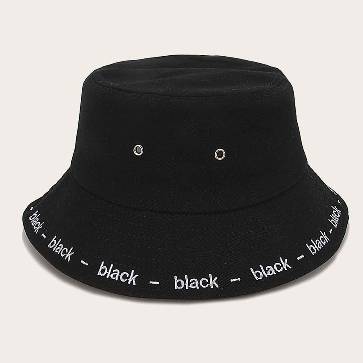 

Letter Embroidered Bucket Hat, Black