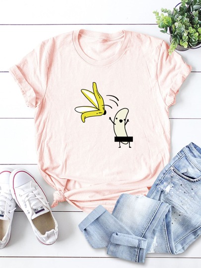 Rosa Desenho Animado ocasional Camiseta