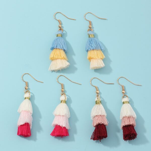 

3pairs Toddler Girls Tiered Tassel Decor Earrings, Multicolor
