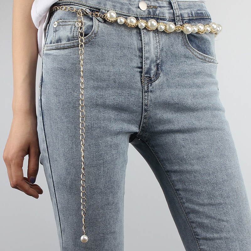 

Faux Pearl Decor Chain Belt, Multicolor