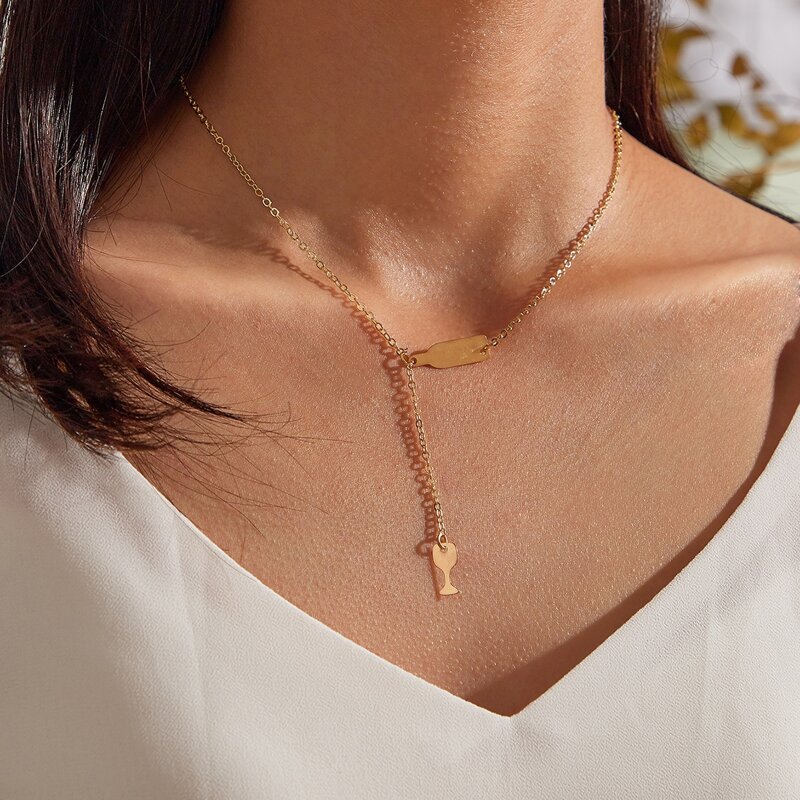 

1pc Wine Glass Decor Necklace, Gold