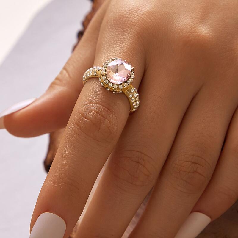 

1pc Rhinestone Engraved Ring, Gold