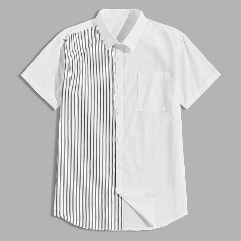 

Guys Striped Panel Button Up Shirt, White