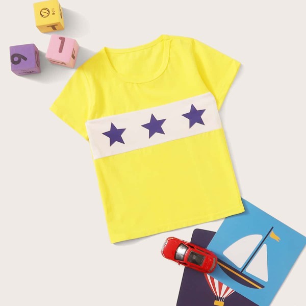 

Toddler Boys Star Print Colorblock Tee, White