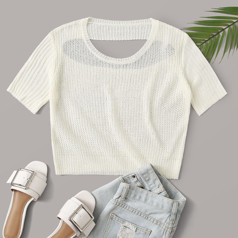 

Cut Out Crop Knit Top, Beige