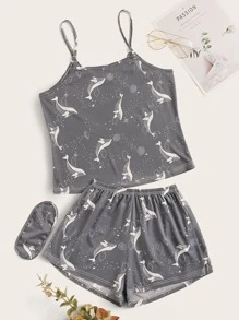 Plus Whale And Galaxy Cami PJ Set & Eye Cover - Grey - View 1