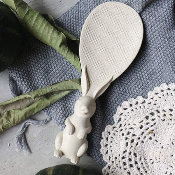 

Rabbit Design Rice Flat Spoon, White