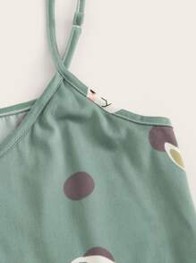 Plus Cartoon Rabbit & Polka Dot Cami & Shorts PJ Set & Eye Mask - Green - View 3