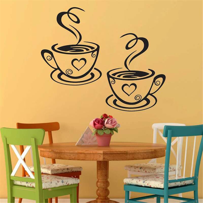 

1pc Coffee Print Wall Sticker, Black and white