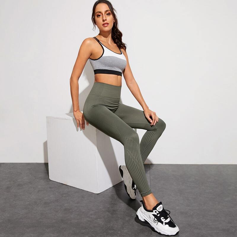 

Wide Band Waist Skinny Sports Leggings, Green