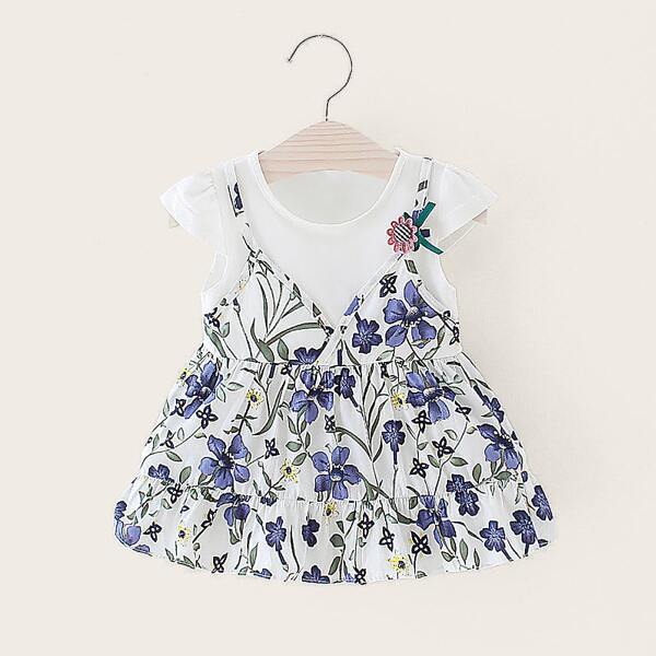 

Toddler Girls 2 In 1 Ruffle Hem Floral Dress, Multicolor