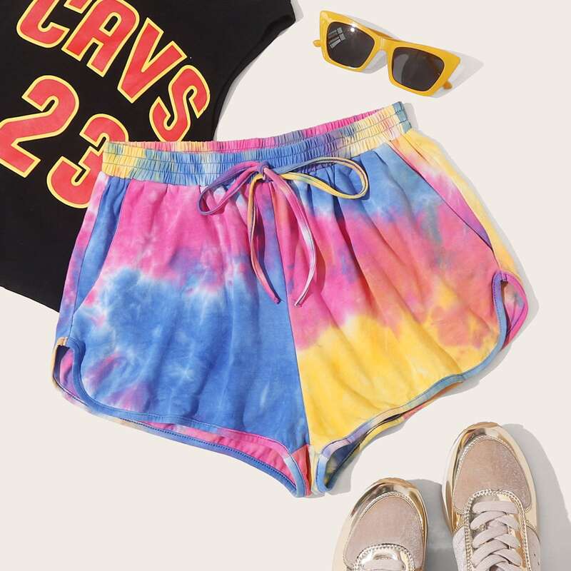 

Knot Waist Tie Dye Shorts, Multicolor