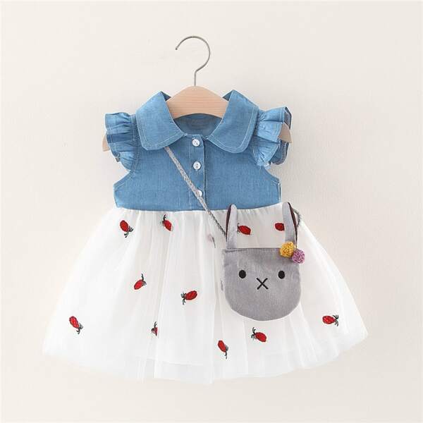 

Toddler Girls Ruffle Trim Mesh Panel Dress With Bag, Multicolor