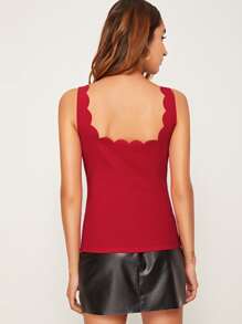 SHEIN Privé Solid Scallop Trim Tank Top - Red - View 2