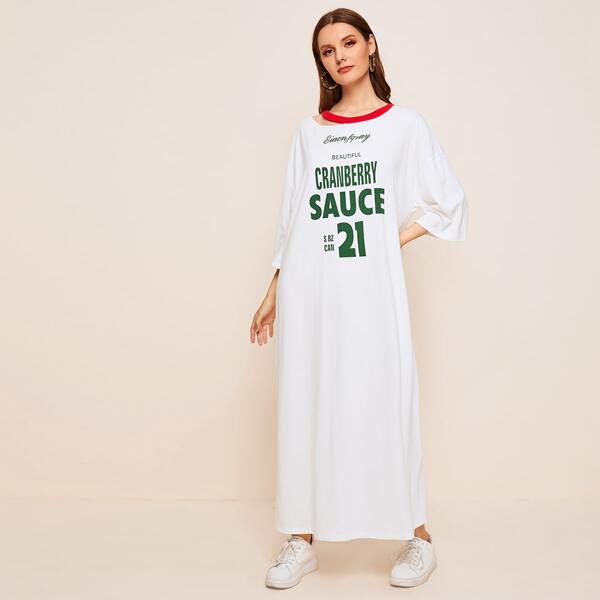 

Cut Out Neckline Slogan Graphic Tee Dress, White