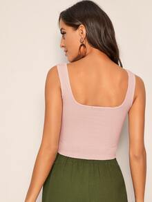 SHEIN 生菜邊羅紋針織短版背心上衣 - 粉色 - 查看 2