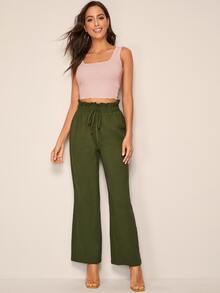 SHEIN 生菜邊羅紋針織短版背心上衣 - 粉色 - 查看 3