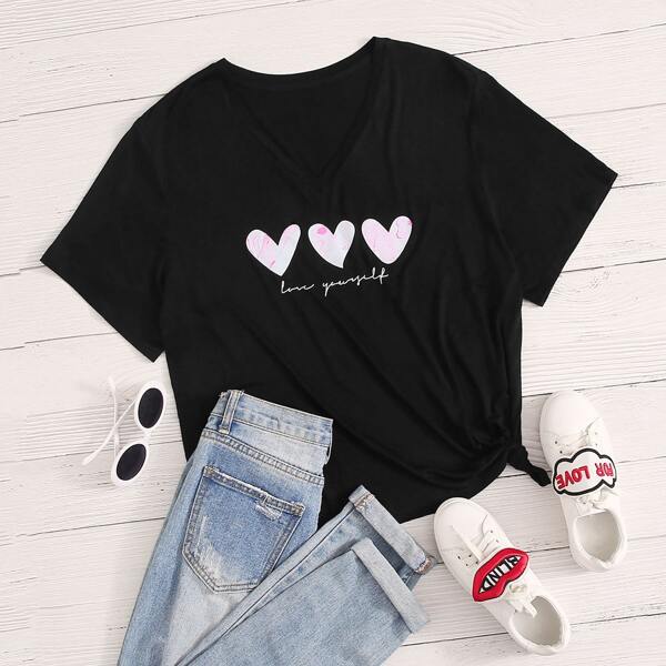 

Plus Heart And Letter Graphic Tee, Black