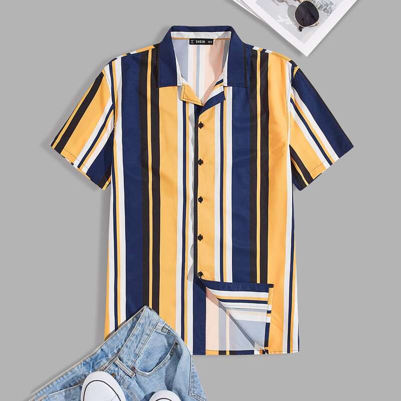 

Guys Revere Collar Striped Shirt, Multicolor