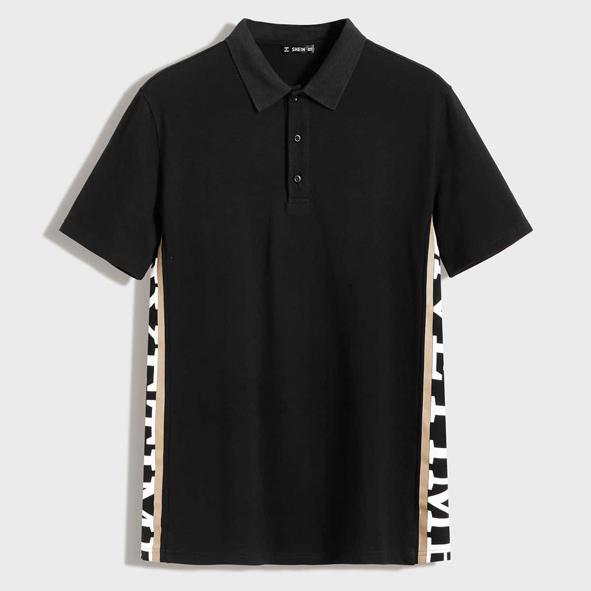 

Guys Letter Graphic Sideseam Polo Shirt, Black