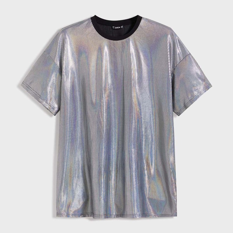 

Guys Contrast Neck Metallic Top, Grey