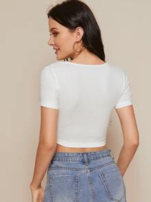 SHEIN EZwear Top corto unicolor escote V - Blanco - Ver 2