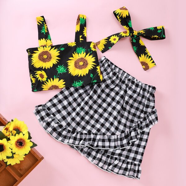 

Toddler Girls Sunflower Cami & Gingham Skirt & Headband, Multicolor