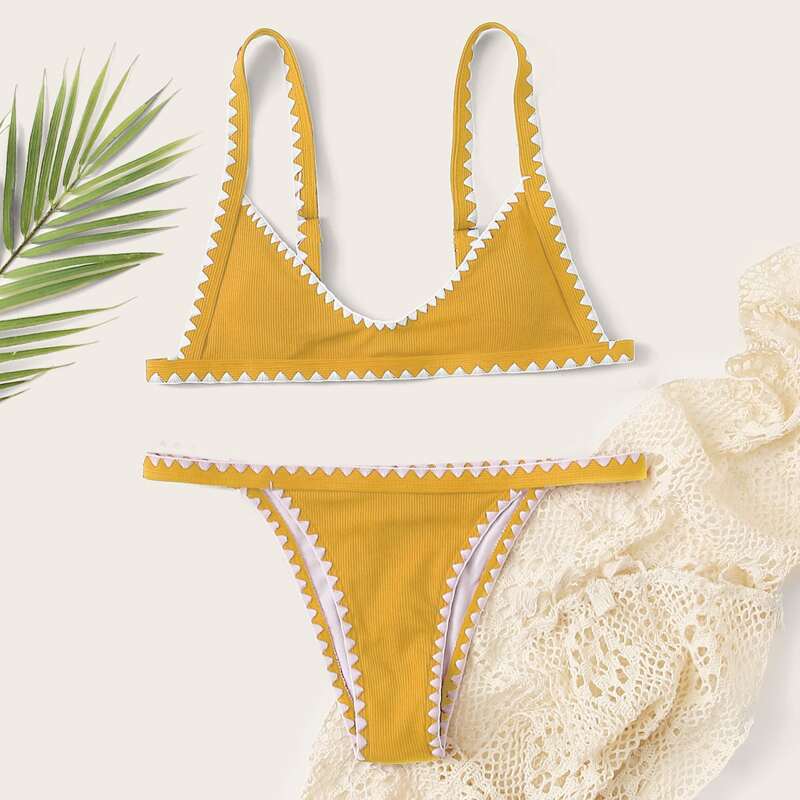 

Rib Whip Stitch Tanga Bikini Swimsuit, Yellow