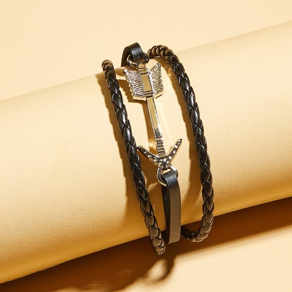 

1pc Men Arrow Decor String Bracelet, Black